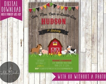 Farm Birthday Invitation, Barnyard Birthday Invite, Farm Animals Invitation, Old McDonald, Photo - Printable DIY