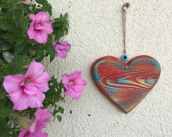 Wooden Heart Sign, Handmade Heart Sign, Evil Eye Wall Hanging, Vintage inspired wooden heart, evil eye sign, wholesale Evil Eye wall hanging