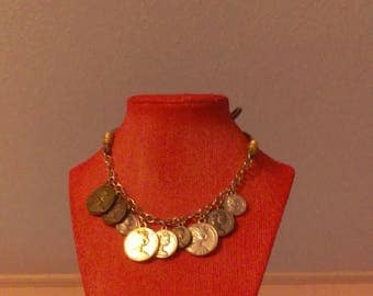 Roman coin and leather necklace