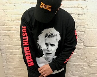 Purpose Tour Black Long Sleeve Face Shirt - Justin Bieber Face T-Shirt , Purpose Tour Long Sleeve