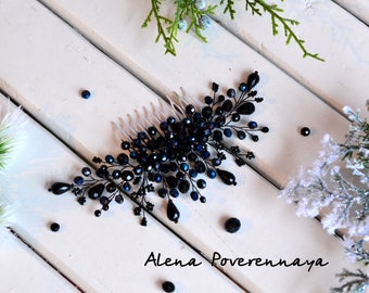 Black hair comb, Bridal hair comb, Wedding hair comb, Bridal headpiece, Decorative Comb, Wedding comb, hair jewelry, , Black accessories
