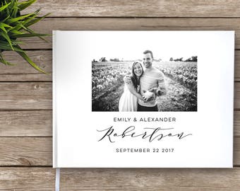 Wedding Guest Book with photo, Photo guest book, Calligraphy script, Custom Guest Book, Personalized Guest Book, modern guest book