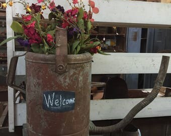 Vintage Galvanized Oil/Gas Can w/Handle & 2 Flower Bunches~Rustic Home Decor
