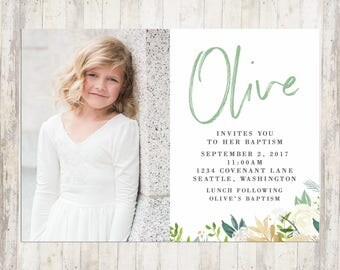 Baptism Invitation, LDS Baptism Invite, LDS Baptism Invitation, Watercolor Flowers, Printable Invite, Customized Invite, Double-Sided