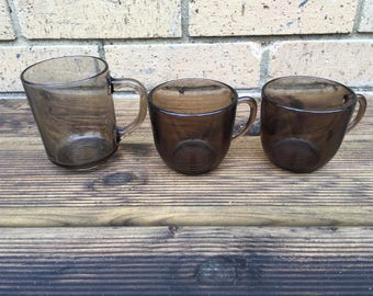 French glass cups - Arcoroc and Vereco - Made in France - Vintage Retro 1960s 1970s - brown