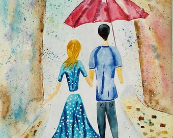 Dancing under the rain- 30.5*43 cm watercolor