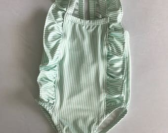 Mint Green Pinstripe One-Piece Swimsuit