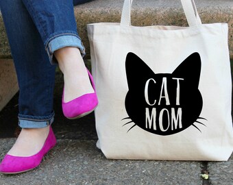 Cat Mom Canvas Tote Bag