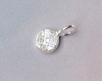 Petite Handmade Sterling Silver Pendant, Pebble Initial Pendant, Rustic Initial Pendant, Molten Silver, Monogram Pendant