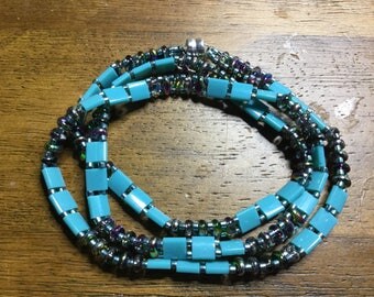 Teal and Silver Iridescent 3 Wrap Bracelet