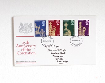 First Day Cover 1978, 25th Anniversary of the Coronation, Queen Elizabeth II Coronation Stamps, Royal Family Coronation Stamps