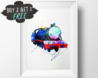Printable Thomas The Tank Engine Wall Art Print, Thomas The Train Clipart, Thomas Engine Thomas And Friends Watercolor Decor Poster Download