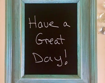 Framed Chalkboard,aqua distressed wood art frame. Cottage chic, coastal beach decor, blackboard. Vertical or horizontal