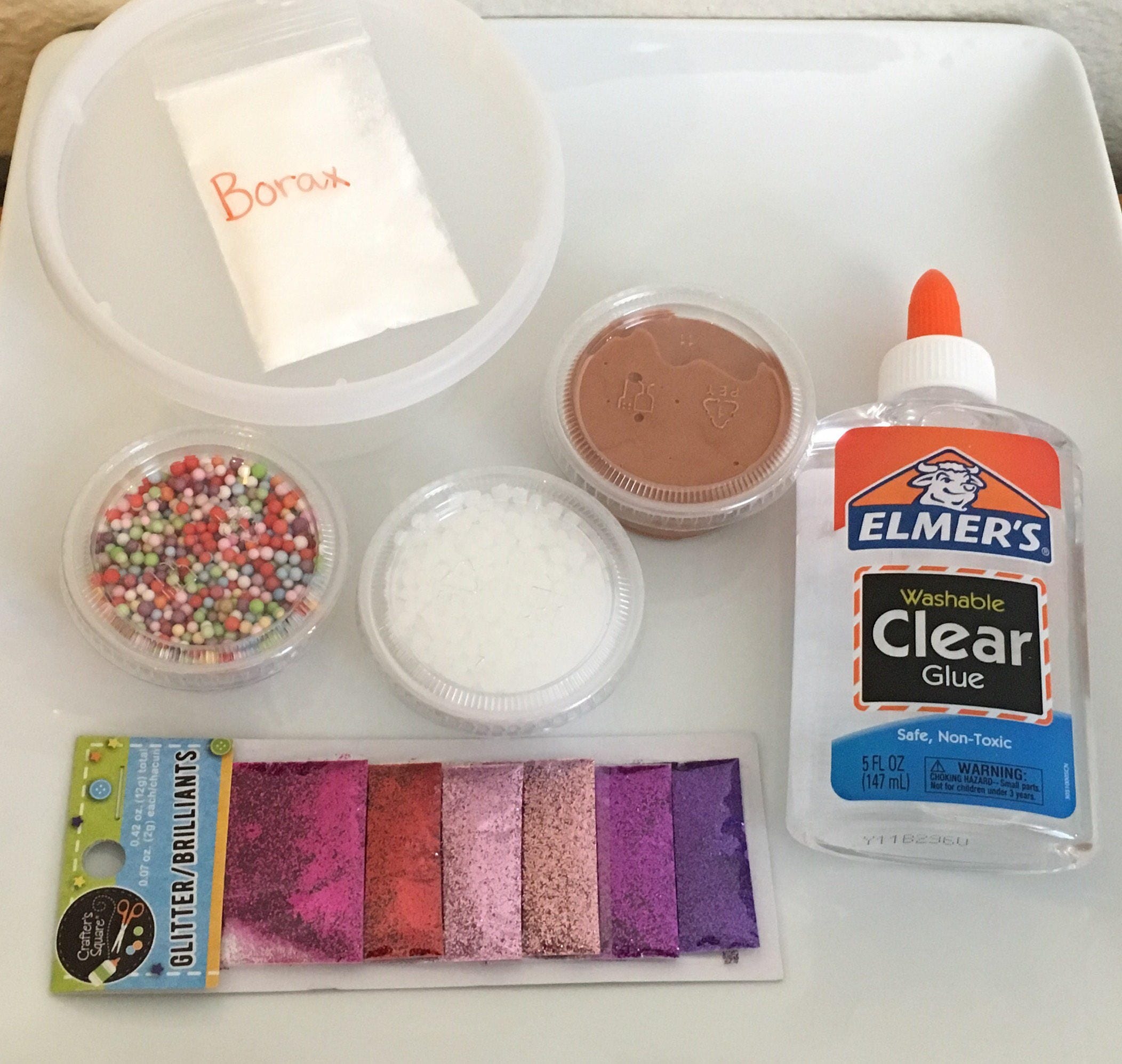 Clear slime kit / diy / stretchy / glitter / foam balls