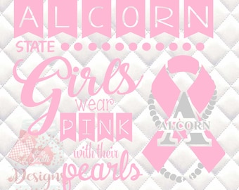 Alcorn State Pink and Pearls - Breast Cancer Awareness - SVG, Silhouette studio and png bundle