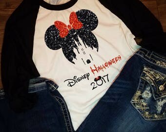Disney Halloween 2017 Minnie Mickey Not So Scary Party World Vacation Land Raglan Tee T-Shirt Infant Girls Boys Womens Mens Unisex Birthday