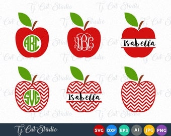 Apple SVG, Monogram Apple SVG, chevron apple svg, Split Apple Svg, Files for Silhouette Cameo or Cricut, Commercial & Personal Use.