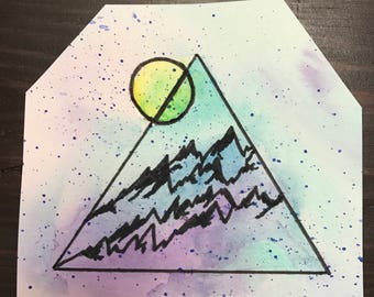 Small mountain watercolor painting - original