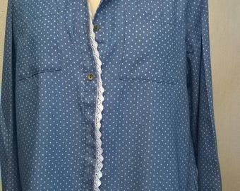 Cotton and lace long sleeve blouse