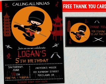 Ninja invitation Ninja birthday invitation Karate invitation Ninja party favors Boy 1st birthday outfit Samurai warrior invite printables