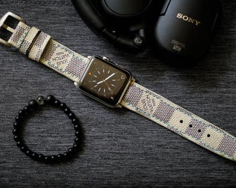 Artisan Watch Strap Handmade White LV Strap L1 Fits Apple watch Series 1 Series 2, Nike+ version 38mm or 42mm