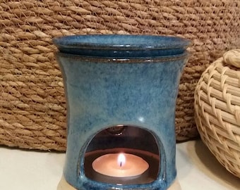 Blue Ceramic Oil Burner,Home Fragrances,Incense Burner, Candle Wax Warmer,Essential Oil Warmer, Baronete and Blue,Handmade Pottery-Israel