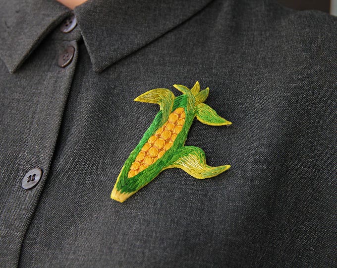 Pin Vegetable Brooch Corn pin Vegan brooch Embroidered Nature Lover Gift For Vegetarian Embroidery Vegetable Jewelry Vegan Girlfriend Gift