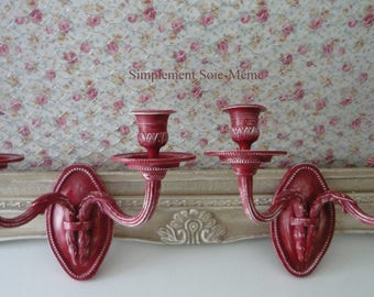 OLD CANDLE HOLDER WALL SCONCE PATINA RED
