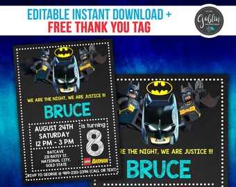 Lego Batman Invitation, Lego Birthday Invitation, Batman Birthday, Lego Batman Party, Lego Batman Invite, Lego Batman Printable, Lego Batman