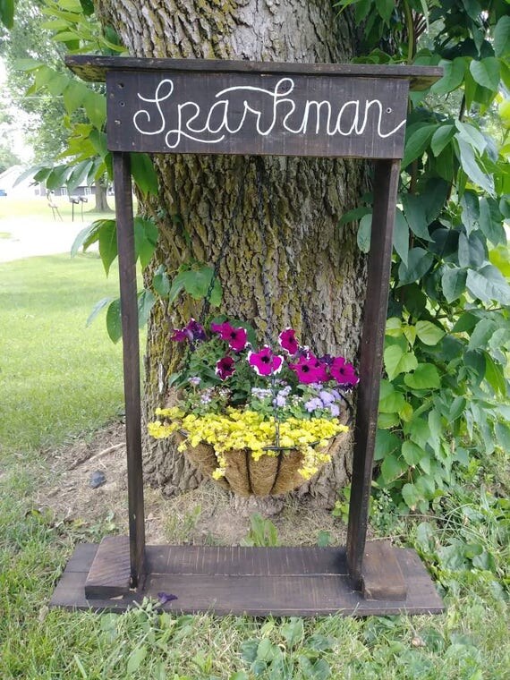 Items similar to Personalized hanging basket stand, wood hanging basket