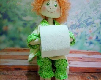 toilet paper doll holder for bathroom,rt doll,fabric doll,rag doll,textile doll interior doll,OOAK doll,cloth doll,home decor,Doll,Soft doll