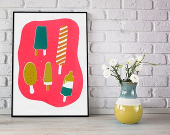 Handmade Screen Print of Ice Popsicle - Stay Cool