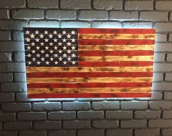 Wooden American Flag Wall Art large wooden american flag with multi-color led backlighting Wooden American Flag Wall Art large wooden american flag with multi-color led backlighting
