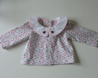 Gingham red and white cotton Peter Pan collar blouse