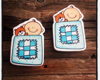 set of 2 baby blue wood
