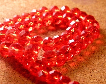 35 silver Austrian Crystal faceted - red heart - 8 mm x 6 mm - PE73