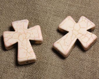 2PC - Turquoise cross 35x30mm 4558550011770 cream white synthetic pearls