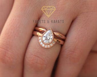 non diamond engagement ring with open wedding band pear shaped handmade wedding ring 14k solid rose - Non Diamond Wedding Rings non diamond engagement ring with open wedding band pear shaped handmade wedding ring 14k solid rose - Non Diamond Wedding Rings