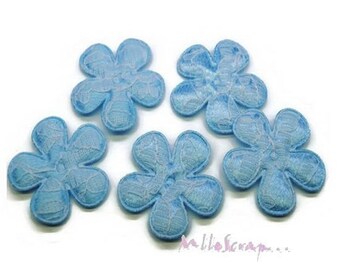 Set of 5 blue lace fabric flowers embellishment scrapbooking (ref.310). *.