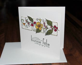 Card mother's day "MOM, I wish you a happy birthday, thinking of you strong" - flowers