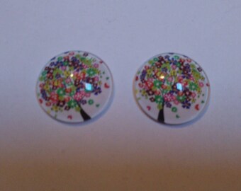 Set of 2 tree 25mm glass cabochons