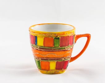 Orange hand painted 10 cl porcelain coffee mug