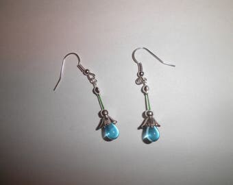 00156 - Blue flowers and earrings silver