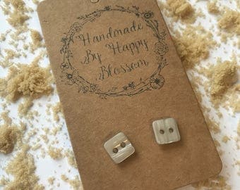 Pretty Caramel Square Button Earrings