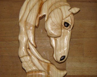 intarsia wood horse head