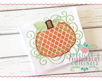Applique and Embroidery Originals Digital Design -010 Pumpkin 1 Swirls Applique Design for Thanksgiving and Fall, instant download