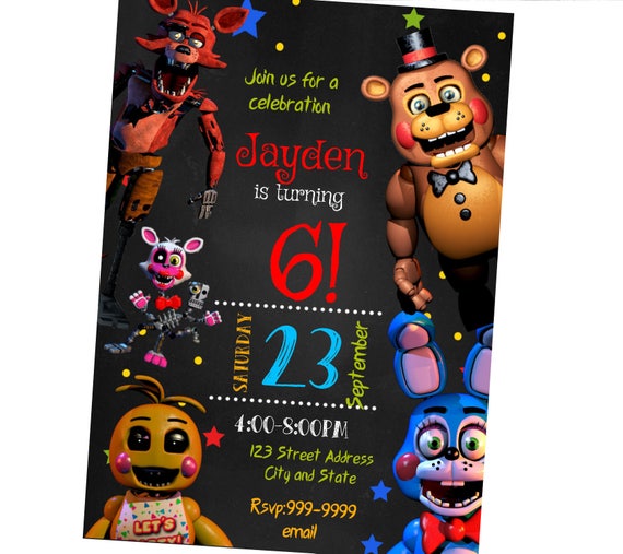 INSTANT DOWNLOAD Five Nights at Freddys Invitation Five