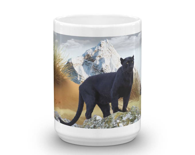 Black Panther Theme Coffee Mug, Mountain Lion Coffee Cup, Animal Art Designs, Cougar Mountain concept java jug, Coffee lovers gifts, Coffee