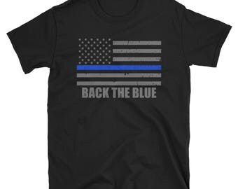 United We Stand Thin Blue Line Distressed American Flag Shirt