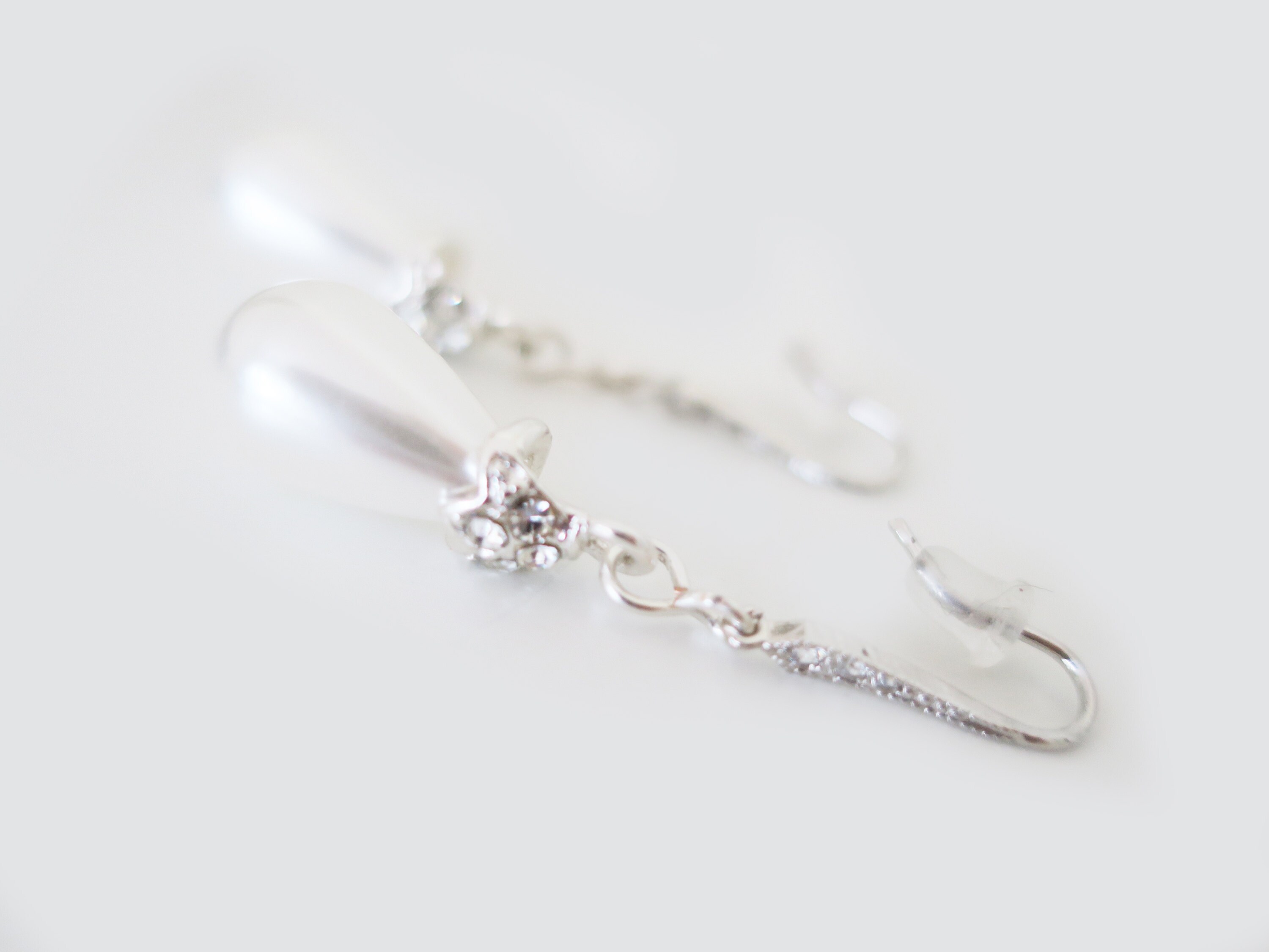 pearl drop earrings, cubic zirconia bridal earrings wedding jewelry